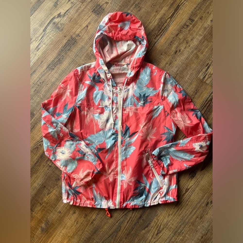 American Eagle Outfitters Pink and Blue Hooded Raincoat